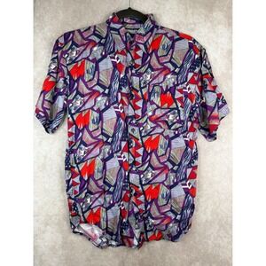 VTG Apparatus Button Down Shirt Kids Medium 10-12 Multicolor 90s Geometric Rayon